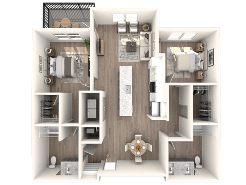 Floor plan for 2 beds, 2 baths, 1143 sqft